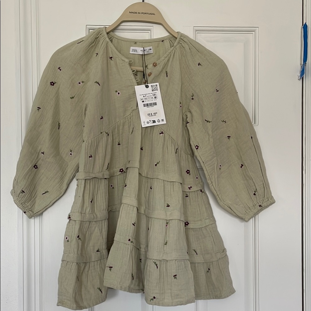 Zara Kids Olive Green Tiered Dress